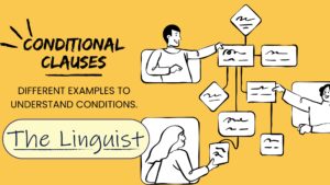 english linking clauses presentation in yellow and blue doodle style